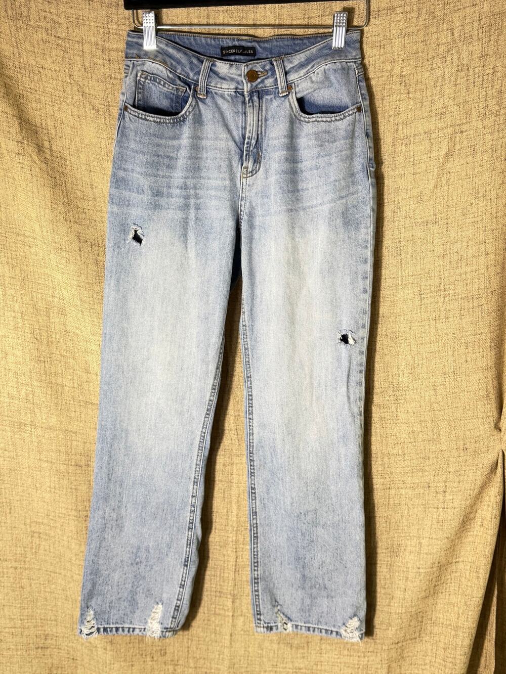 Sincerely Jules Jeans Women 3/26 Straight Leg Distressed Light Wash Denim